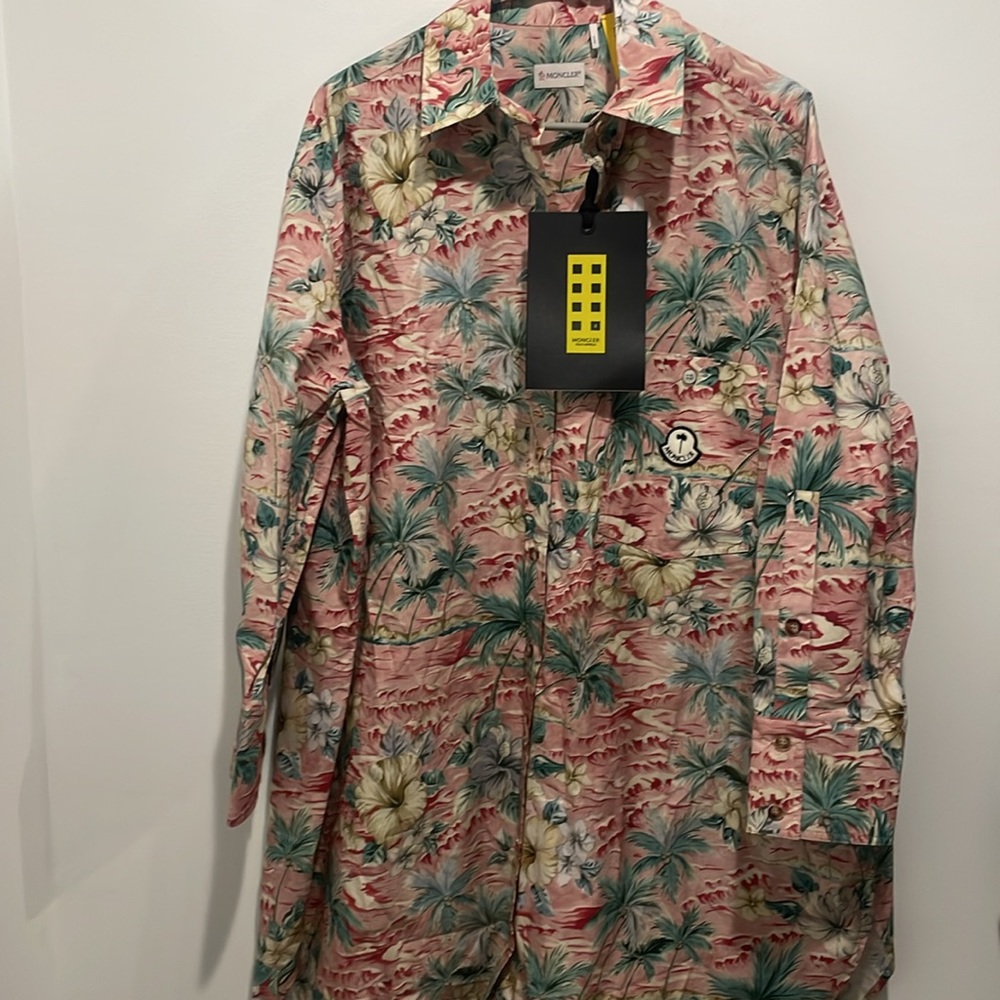 New MONCLER X PALM ANGELS  tropical print long over shirt dress size 40 - Picture 2 of 7
